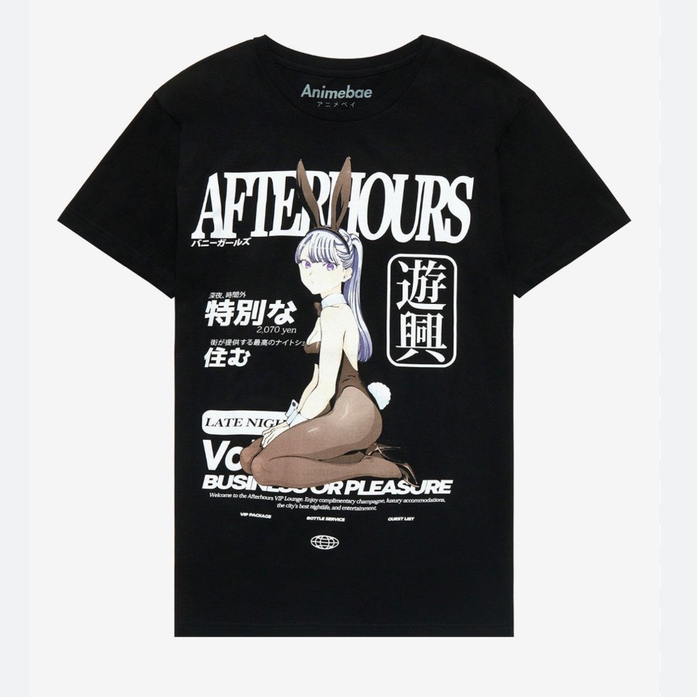 Black Graphic T-Shirt with Anime Design Animebae after hours bunny girl small